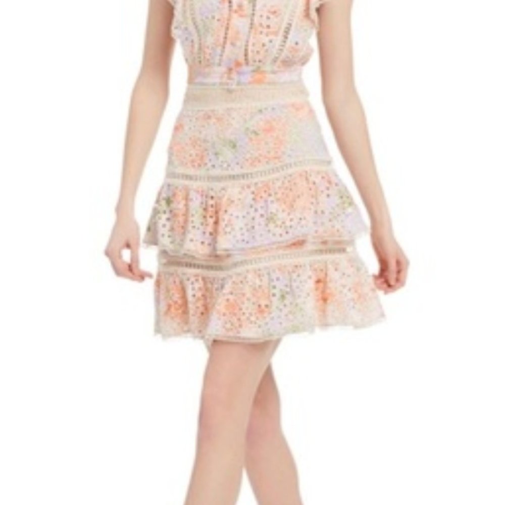Alice + Olivia Embroidered Eyelet Ruffled Skirt